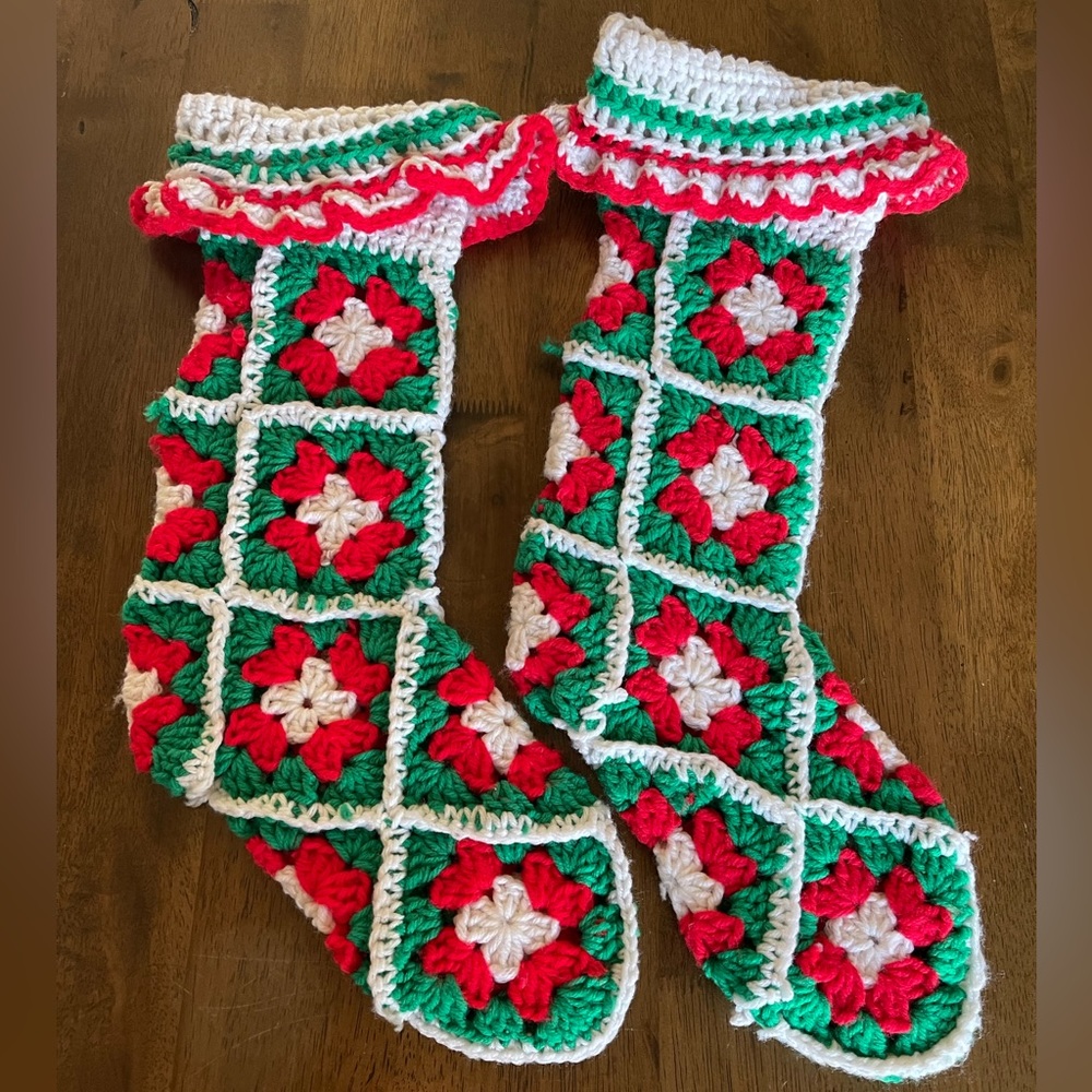 Vintage Granny Square knit stockings